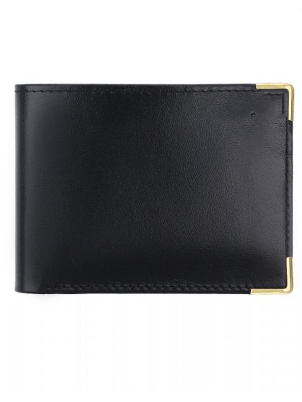 COACH Smooth Leather Money Clip Bi-Fold Wallet — Black w/ Brass — VGC